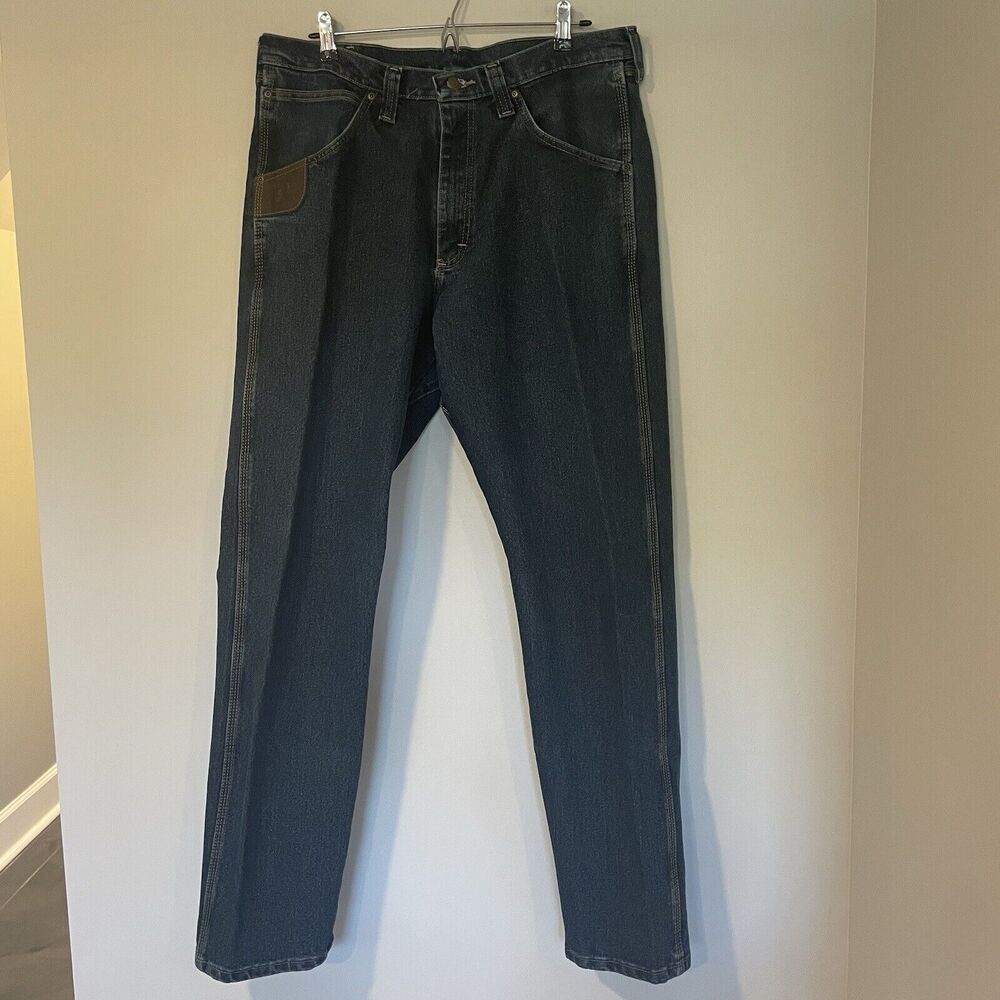 Wrangler Riggs Men's Blue Jeans size 36x34 Carpenter Work Wear Denim Dark Wash